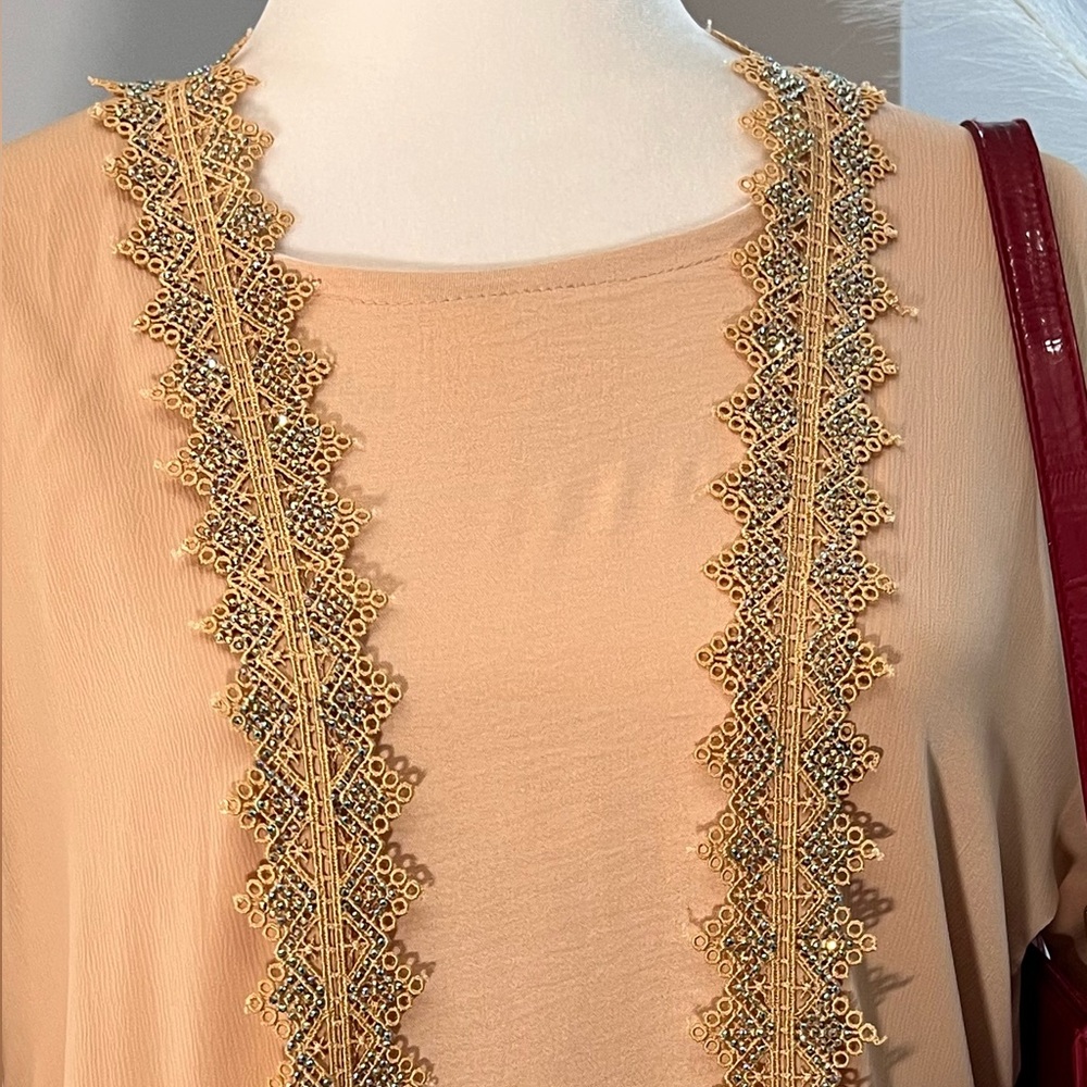 Elegant Tan Embellished Women's abaya